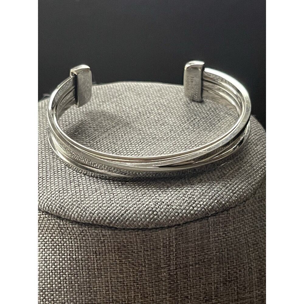Lis Sophia Cuff Bracelet Abstract Bangle Stackable Silver Tone Career Signed